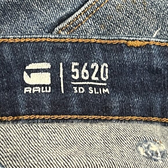 G-STAR RAW MENS JEANS 5620 3D SLIM W28 L32 BLUE DISTRESSED PAINT BIKER DENIM - Picture 7 of 9